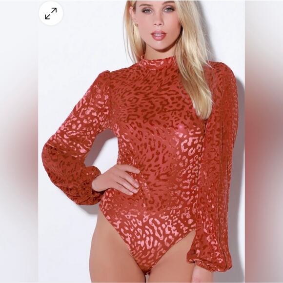 Lulus Born To Be Wild Leopard Print Velvet Mesh Bodysuit Small - Picture 1 of 7